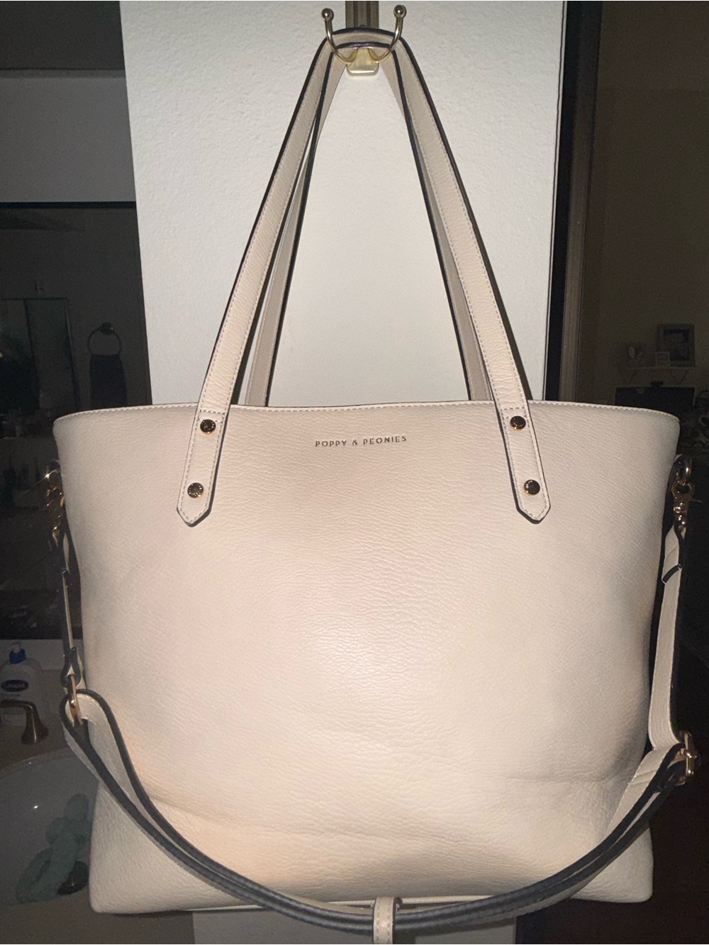 Poppy & Peonies Go Getter Tote Cream  Leather Bag.